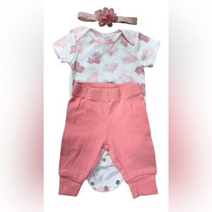 Pink Baby Outfit with Headband  - 3 months